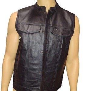 Event Leather Men's Mortorcycle Leather Vest, Black - (Large / SIze)